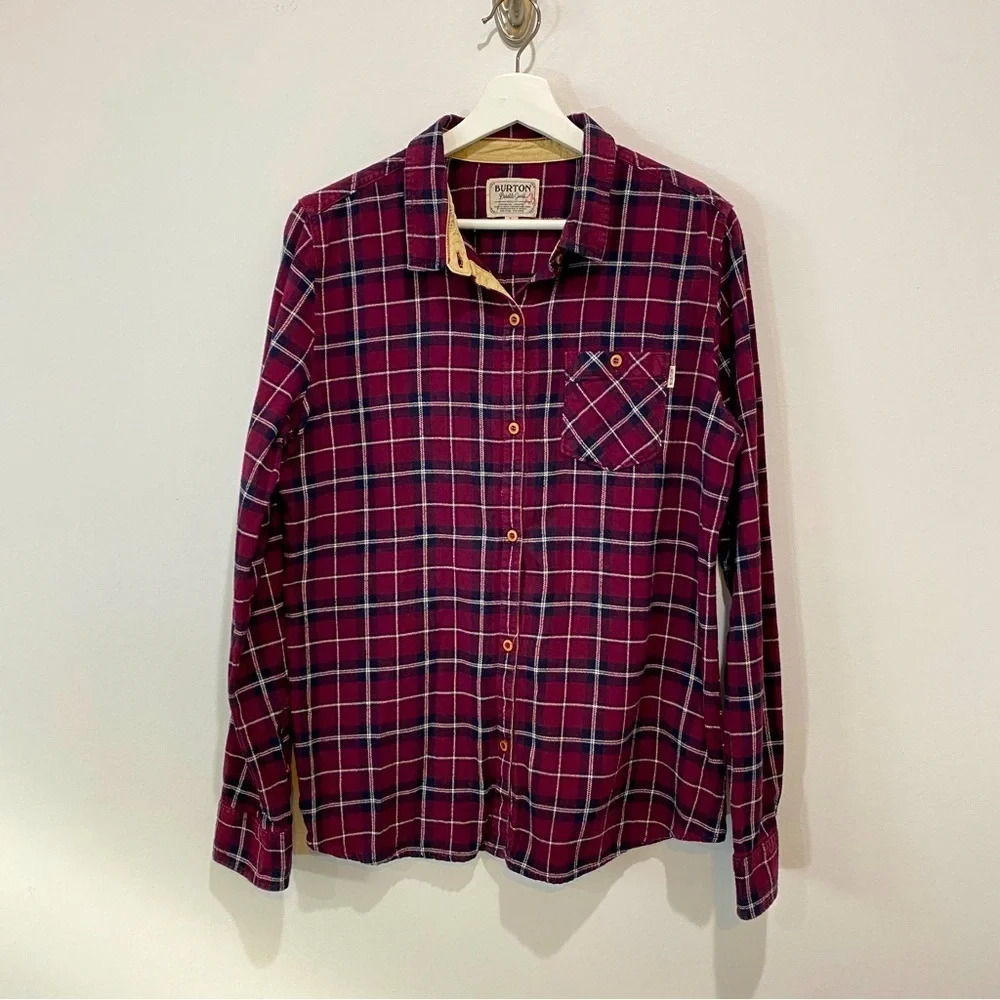 Burton Durable Goods Plaid Flannel long Sleeve Button Down Womens Size L Burgund